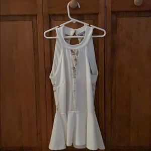 White Lace Embellished Peplum Top